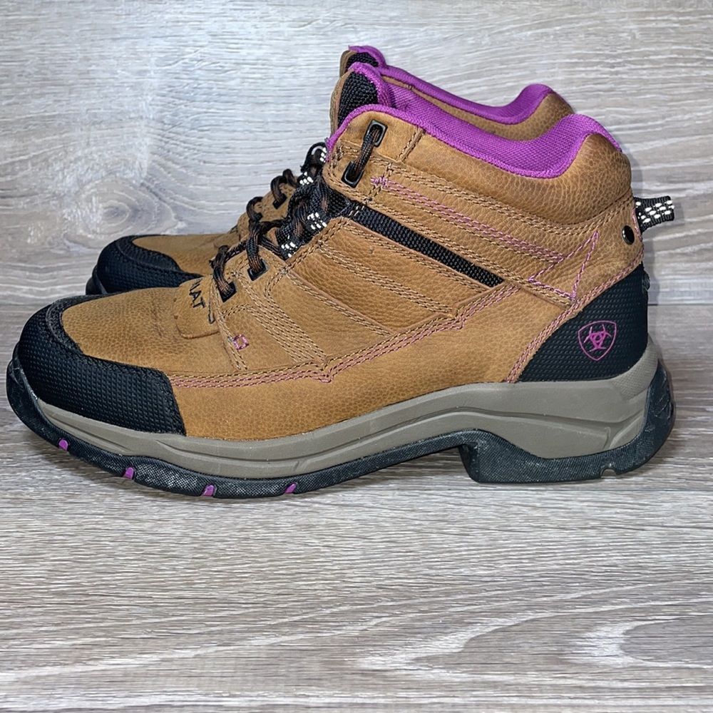 Ariat Terrain Pro H20 Women’s Size 9.5B Purple Brown Leather Trail Hiking Boot - Picture 3 of 12